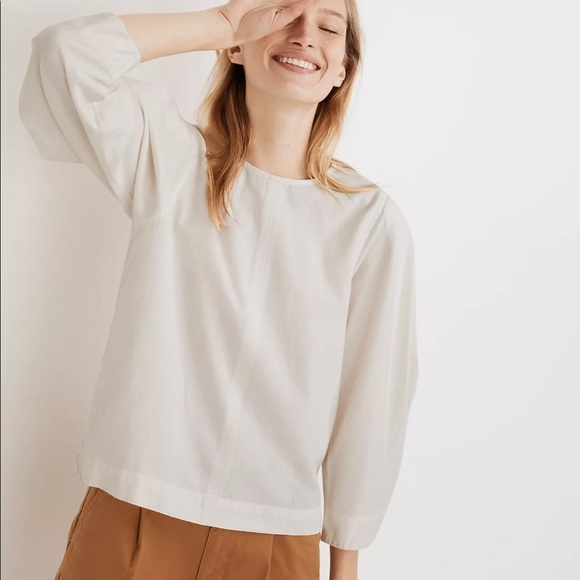 Madewell Lighthouse Crepe Pleated Puff Sleeve Top Medium Ivory - Picture 3 of 4